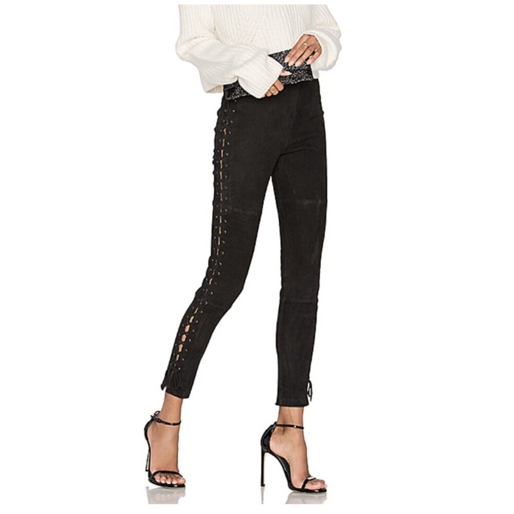 Revolve LPA Side Stitch High Waist Lace-up Side Pants Black XS